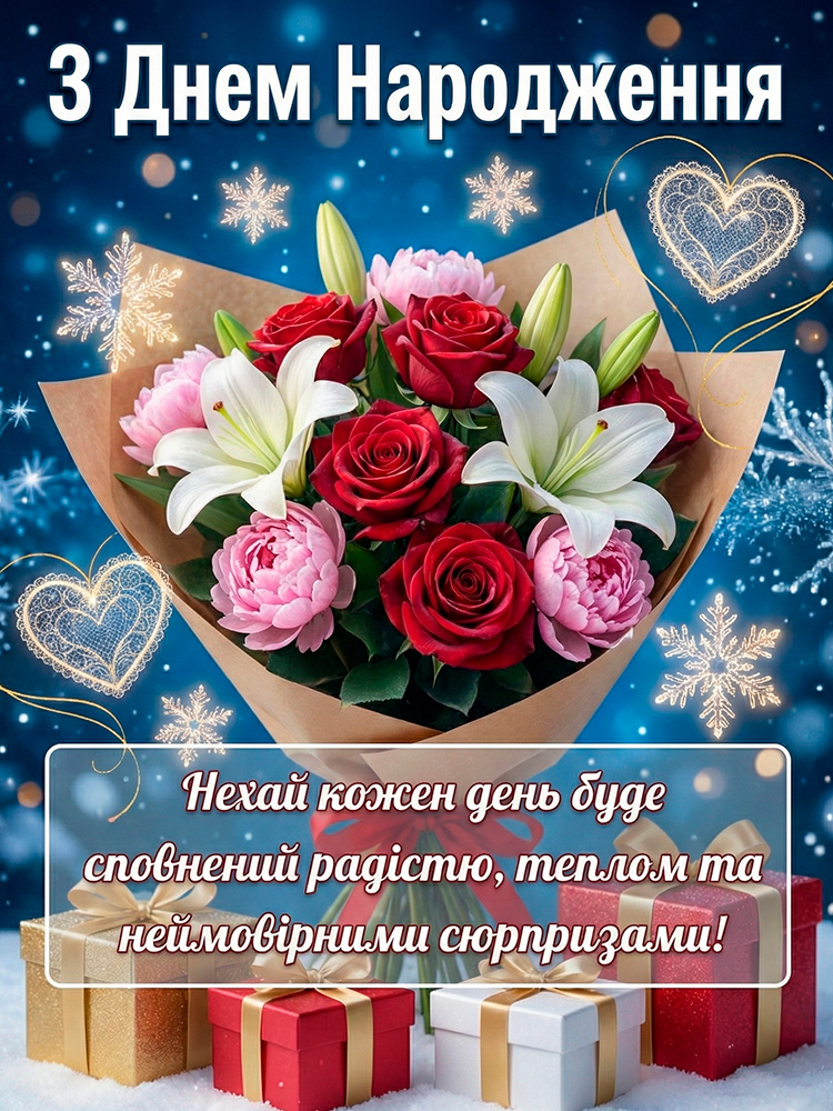 Зимова листівка З Днем Народження 2026