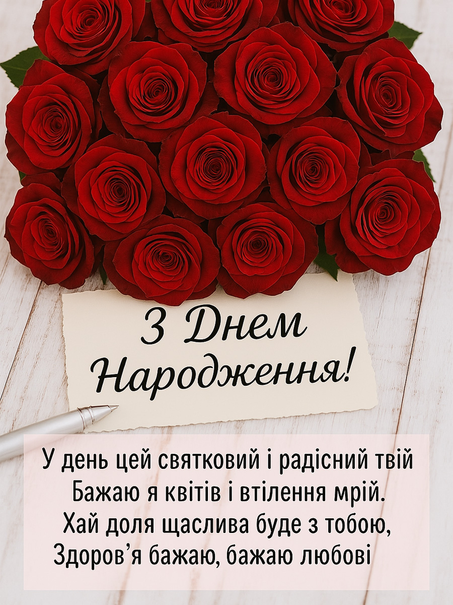 рози з днем народження з гарним привітанням