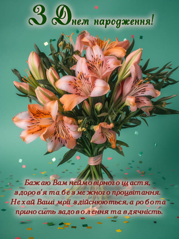 привітання начальниці з днем народження картинка, листівка українською