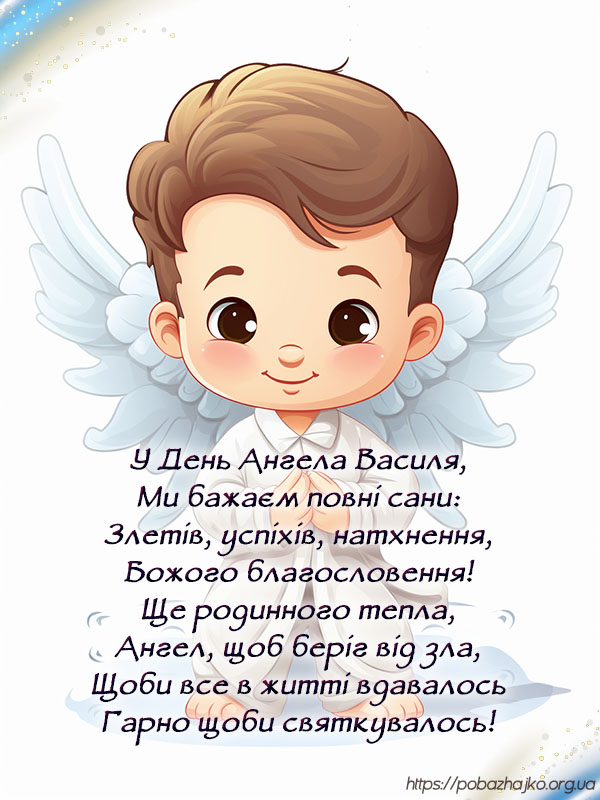 Привітання з днем ангела Василя, листівка українською
