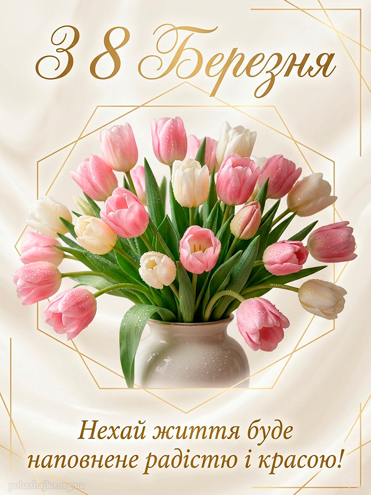 Стильна мінімалістична листівка з 8 Березня 2026 на світлому фоні з ніжним привітанням
