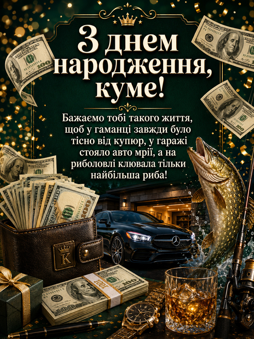 Жартівлива листівка куму: риболовля, успіх і достаток