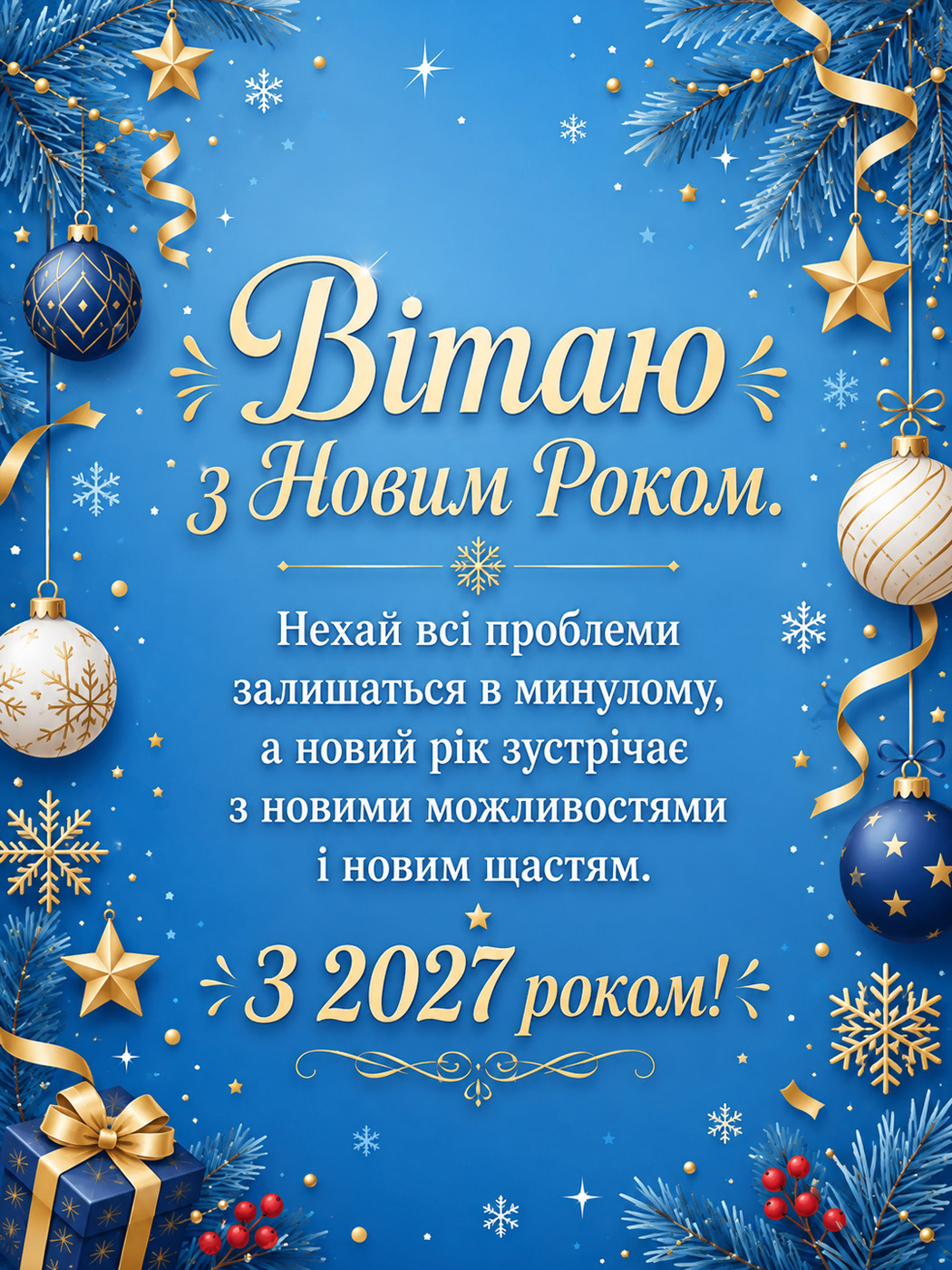 Синя яскрава листівка 2027 з Новим роком