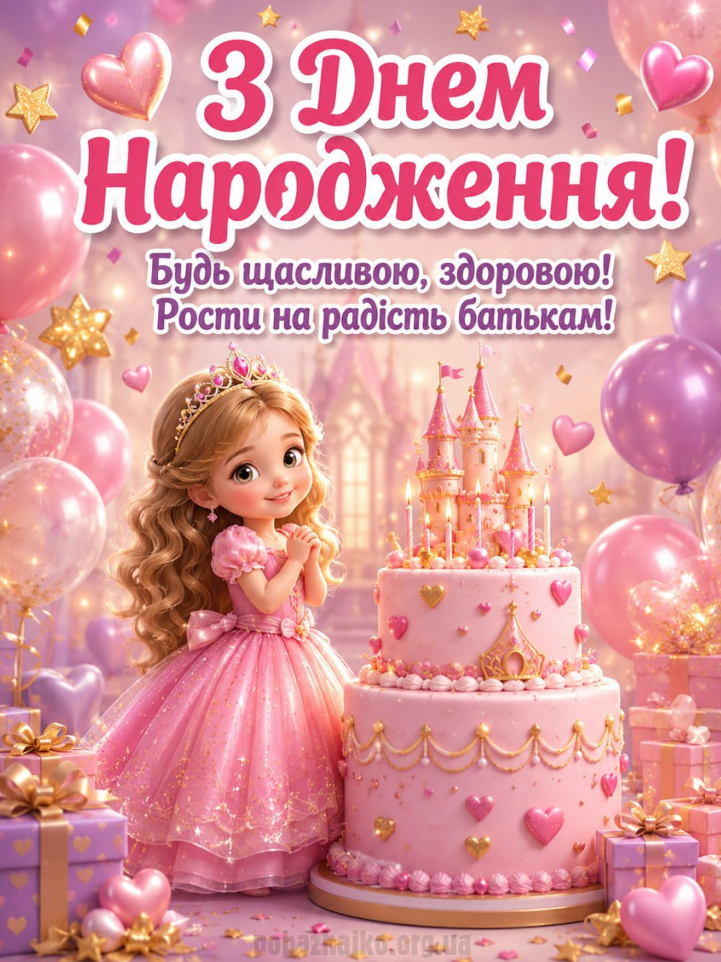 Ніжна листівка маленькій принцесі з Днем народження