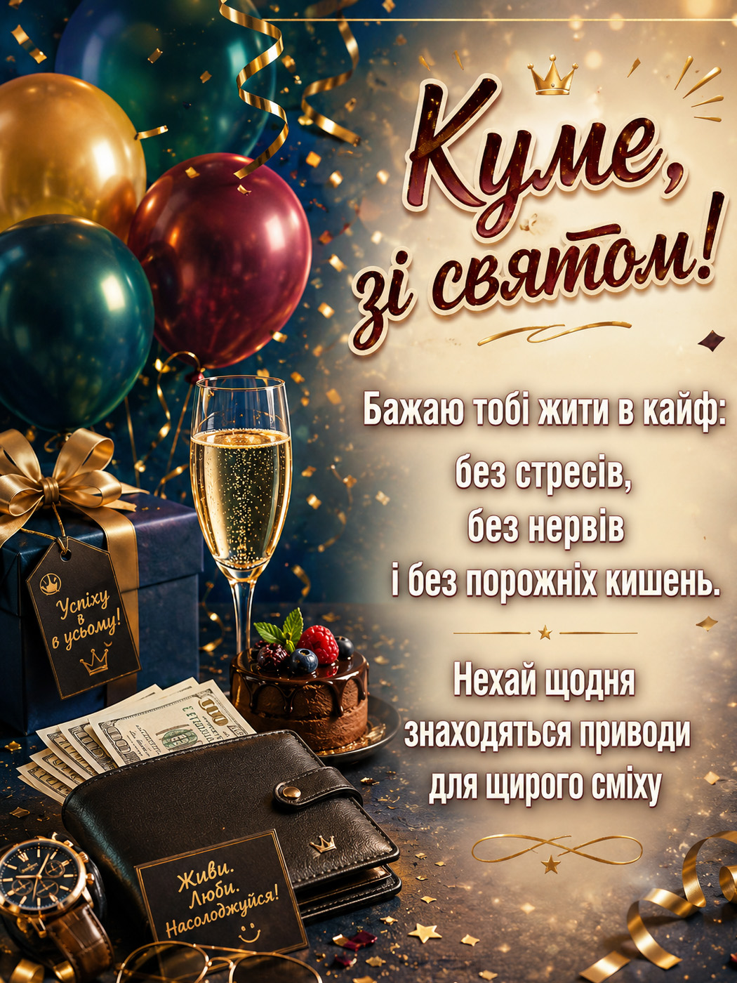 Гарна святкова листівка куму з Днем народження