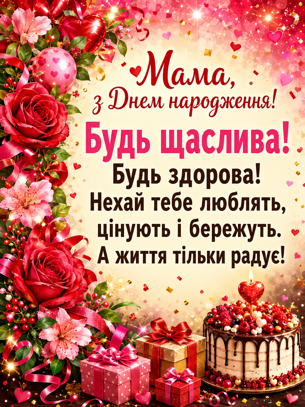 Святкова листівка мамі з побажанням щастя