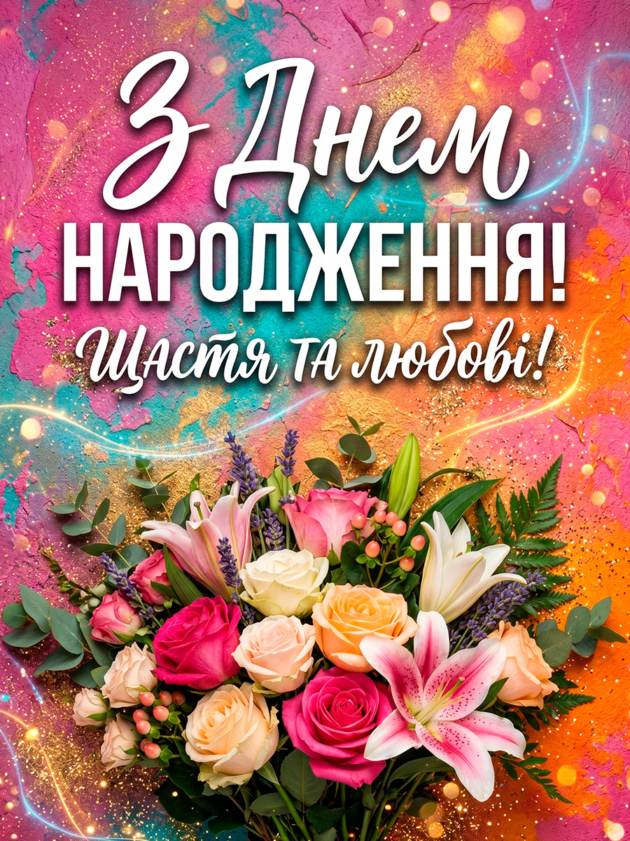 яскрава картинка для вітання жінку з днем народження