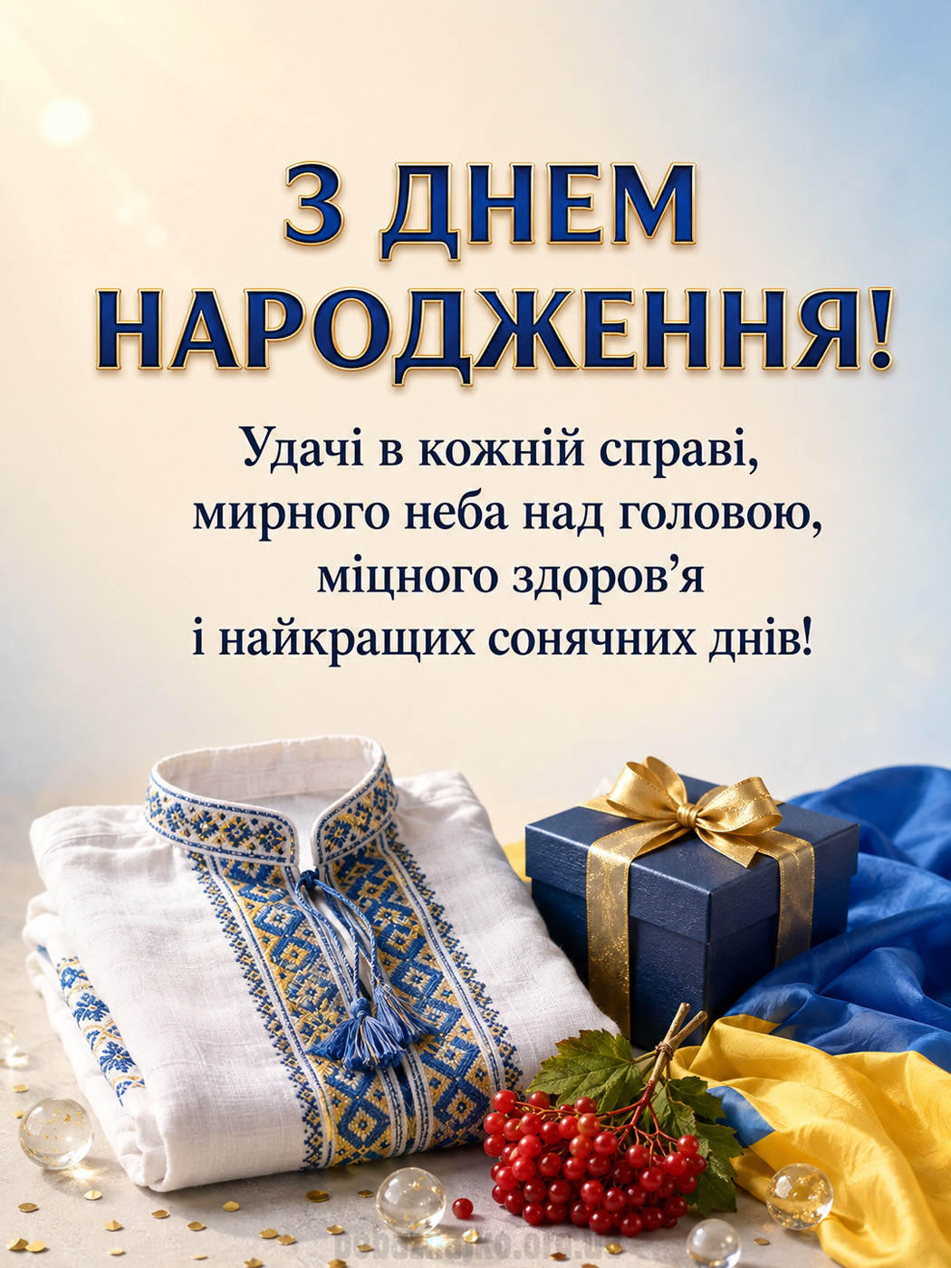 Мінімалістична патріотична листівка з побажанням мирного неба на день народження