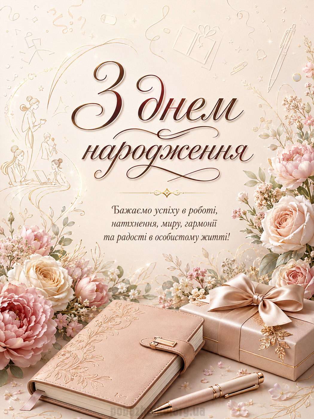Світла квіткова листівка начальниці з днем народження