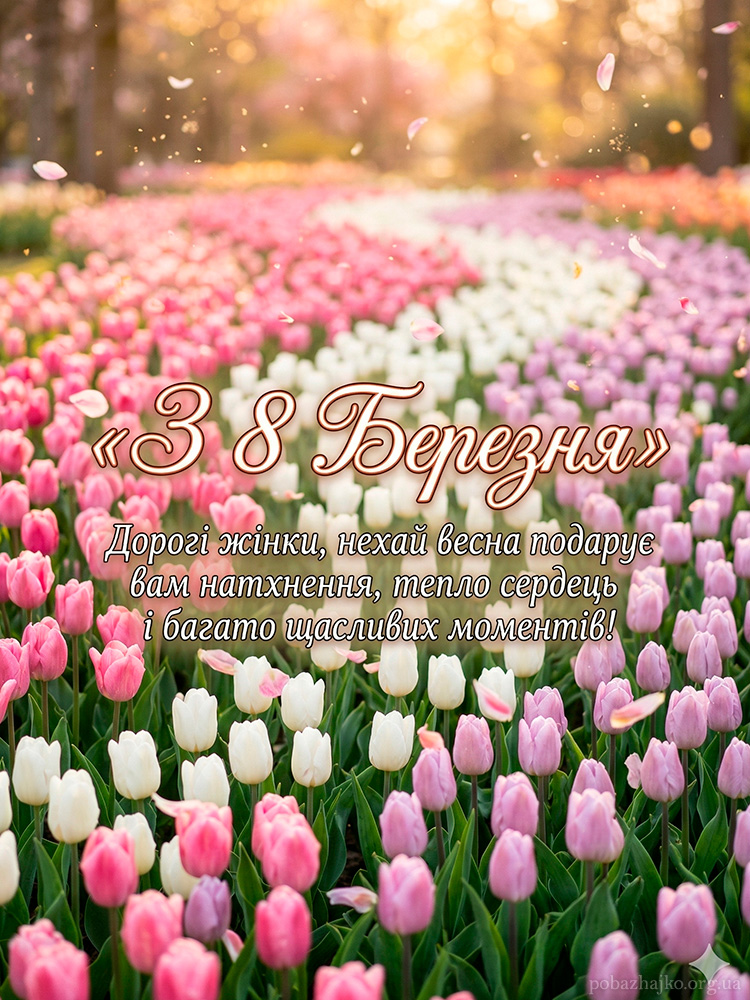 Святкова картинка для соцмереж з привітанням з 8 Березня для жінок