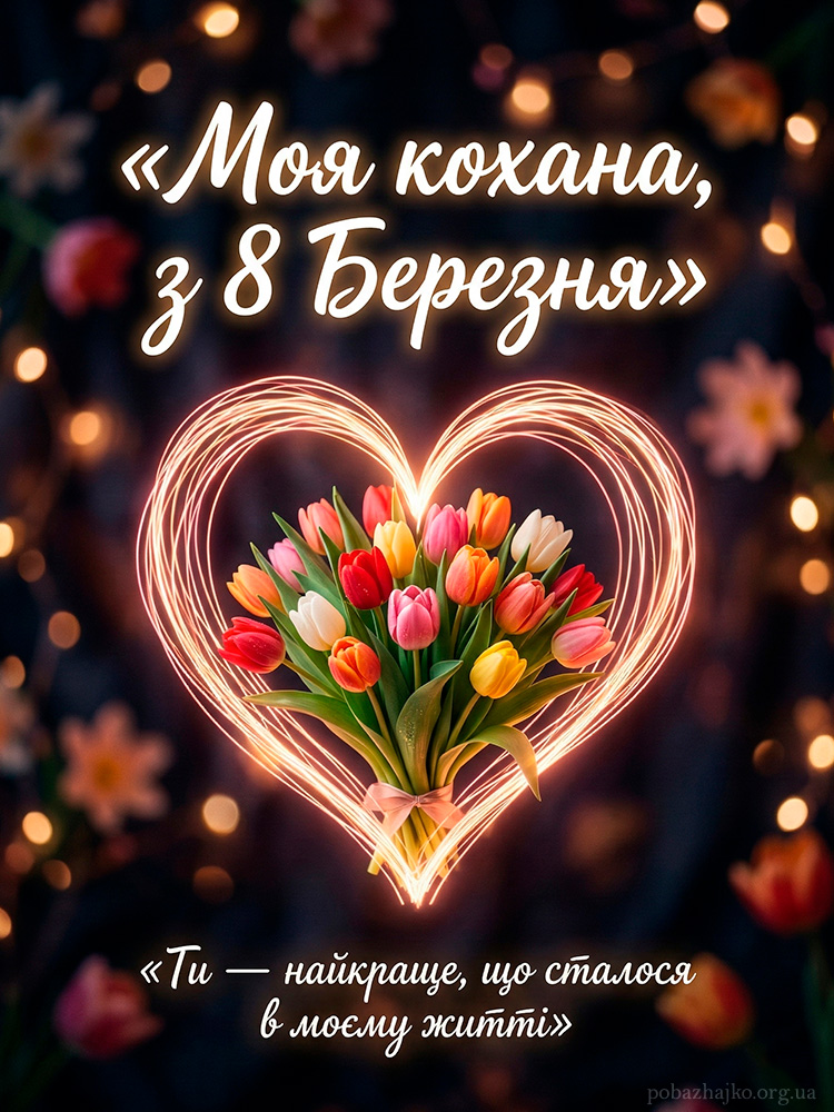 Романтична картинка з сердечком для коханої з привітанням з 8 Березня