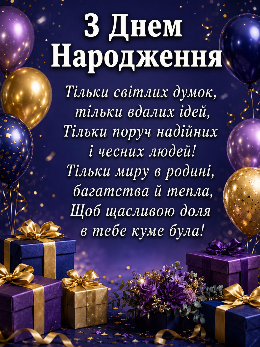 Солідна листівка куму з Днем народження з віршем