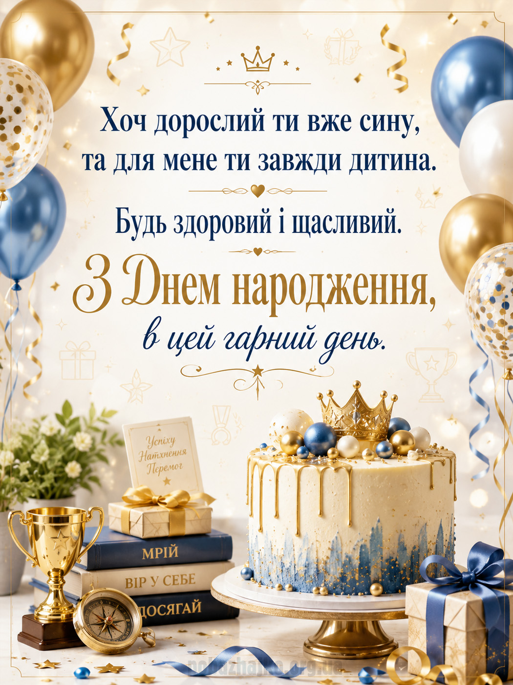 Світла стильна листівка дорослому сину з Днем народження