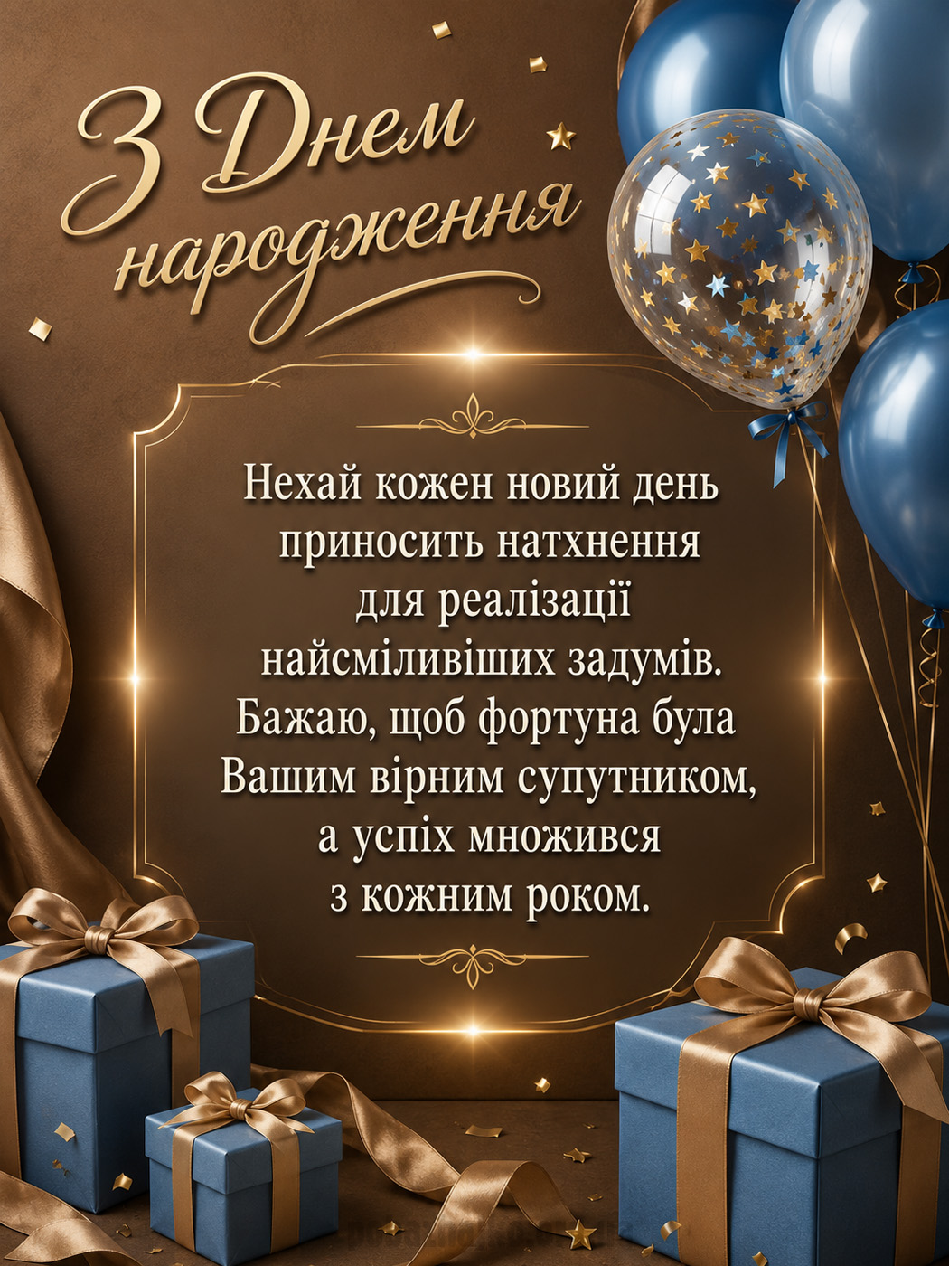 листівка з днем народження чоловікові з подарунками