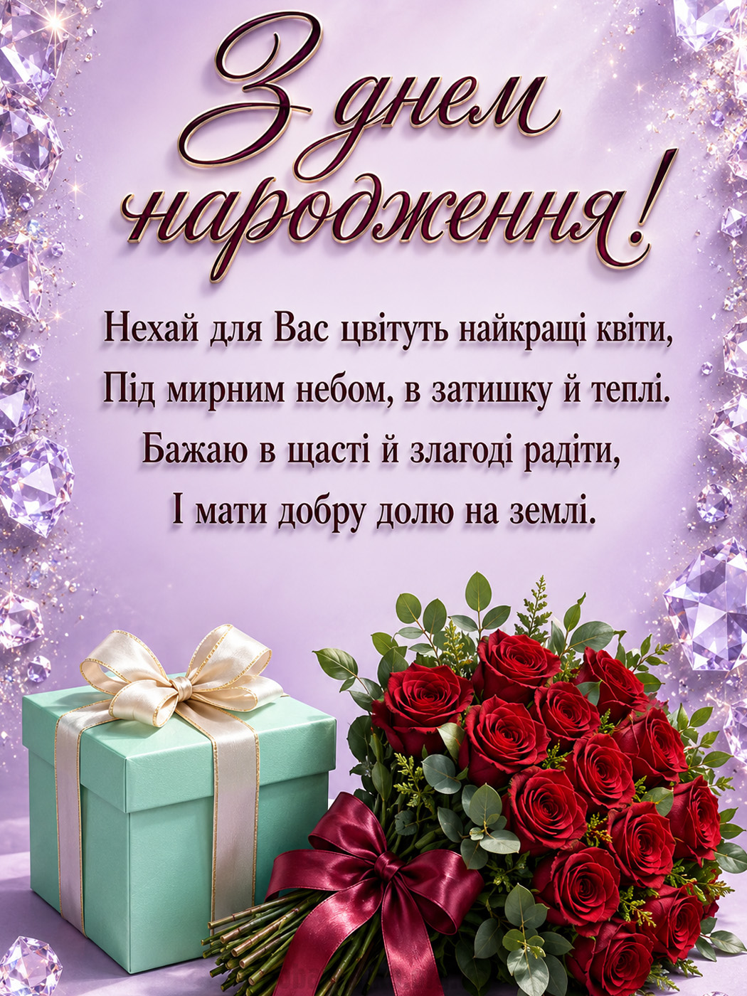Ніжна листівка свекрусі з днем народження з букетом троянд