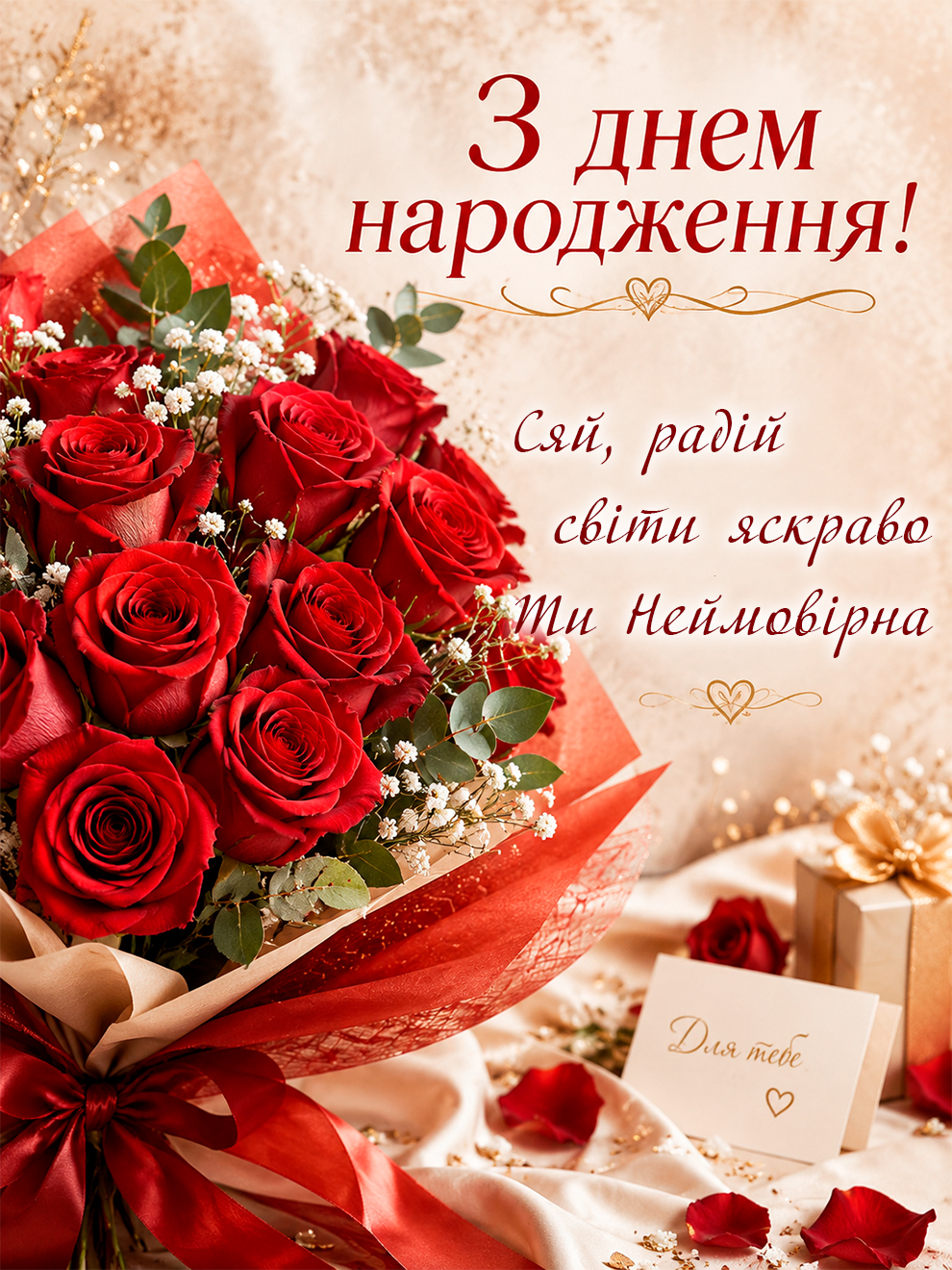 листівка червоні троянди для жінки на день народження