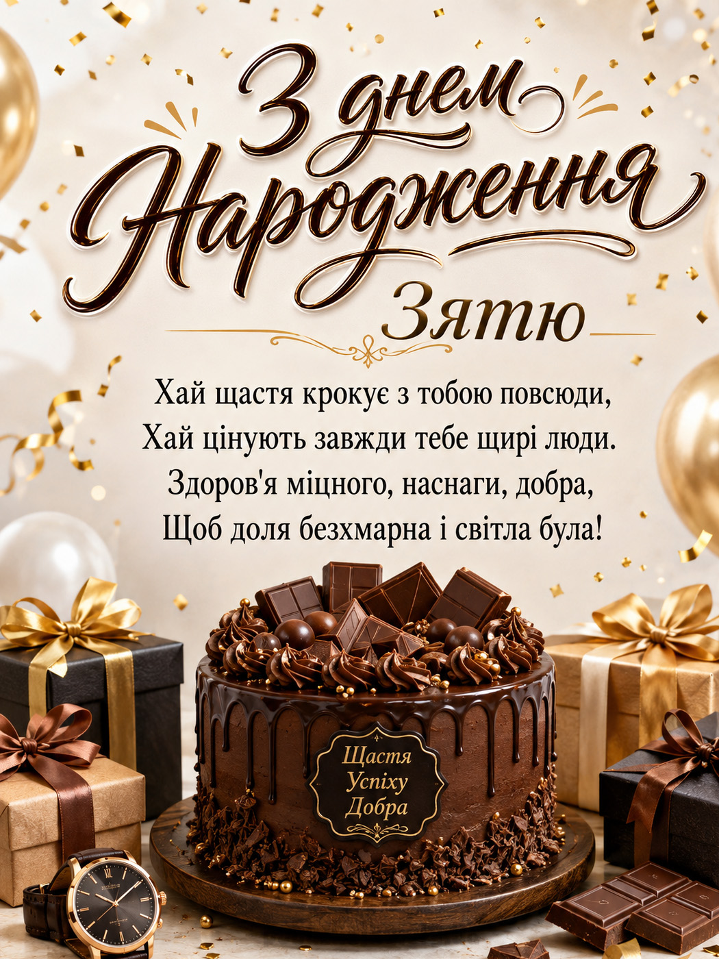 Урочиста світла листівка зятю з віршем-привітанням