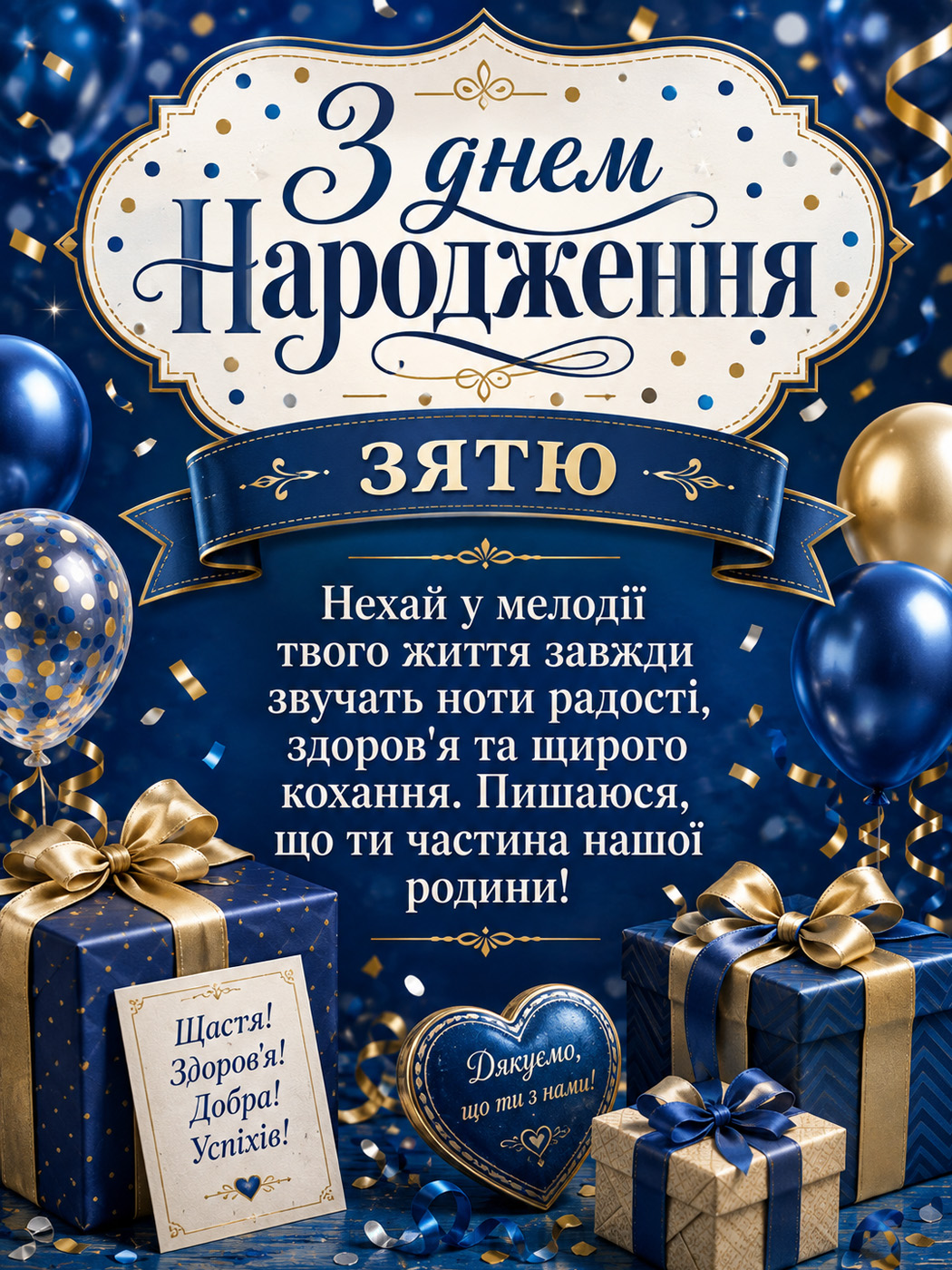 Синя святкова картинка зятю з Днем народження