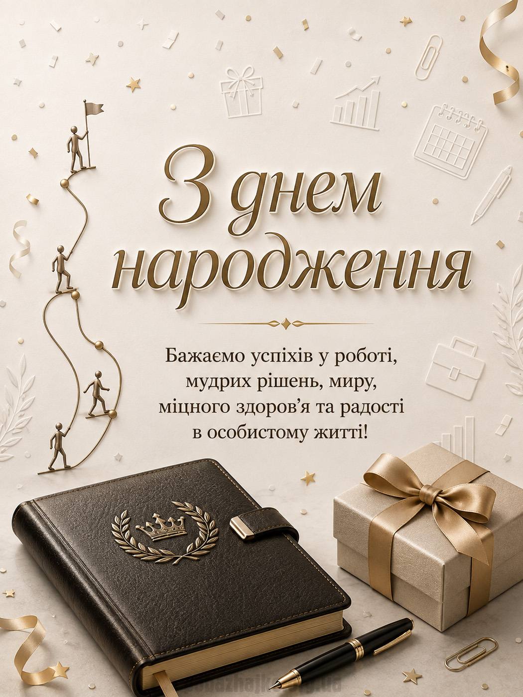 Стильна світла листівка начальнику з побажаннями на день народження