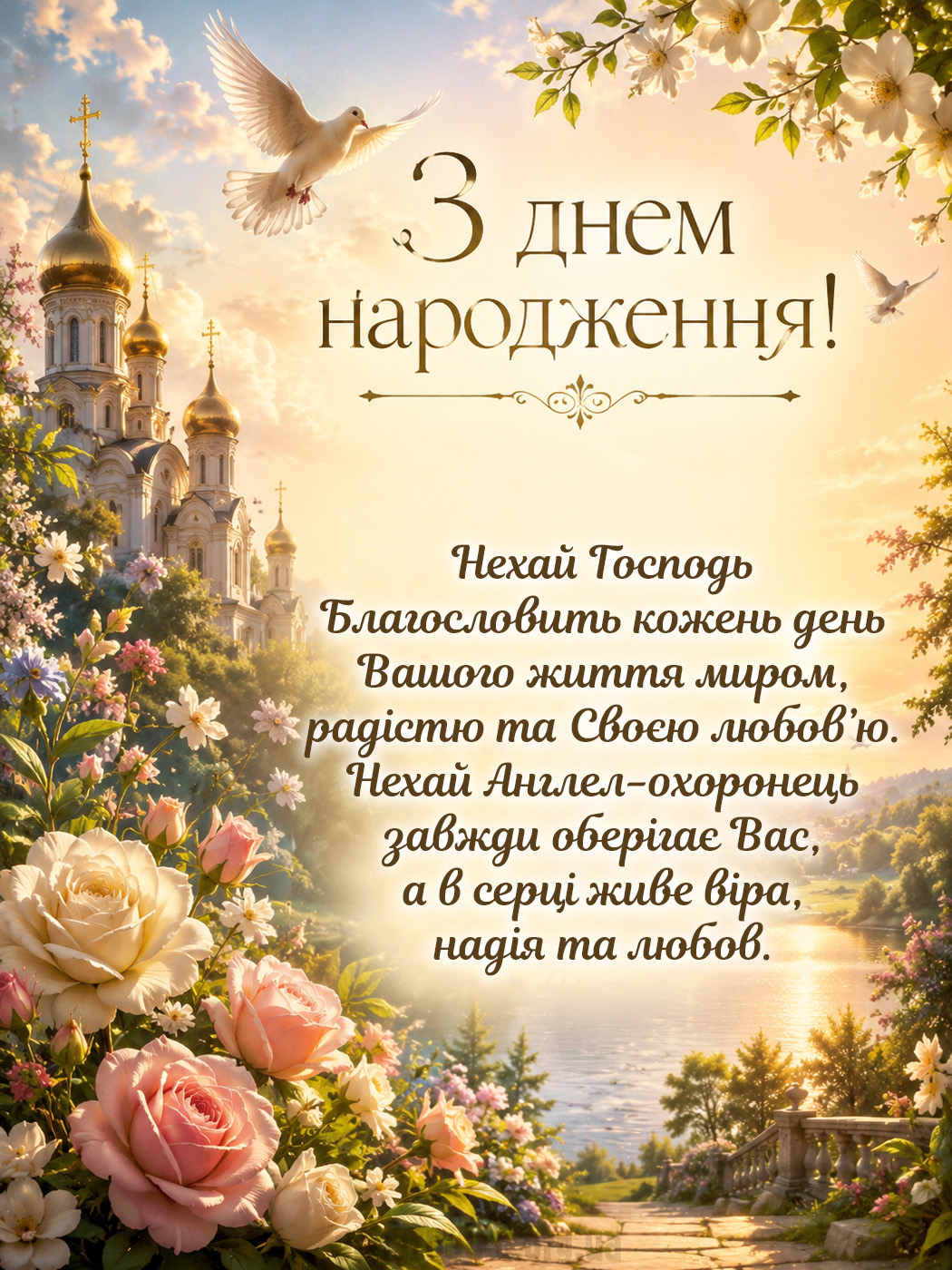 Світла християнська листівка з днем народження та Божими побажаннями