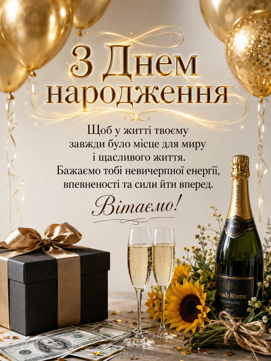 святкова картинка з днем народження чоловіку з шампанським